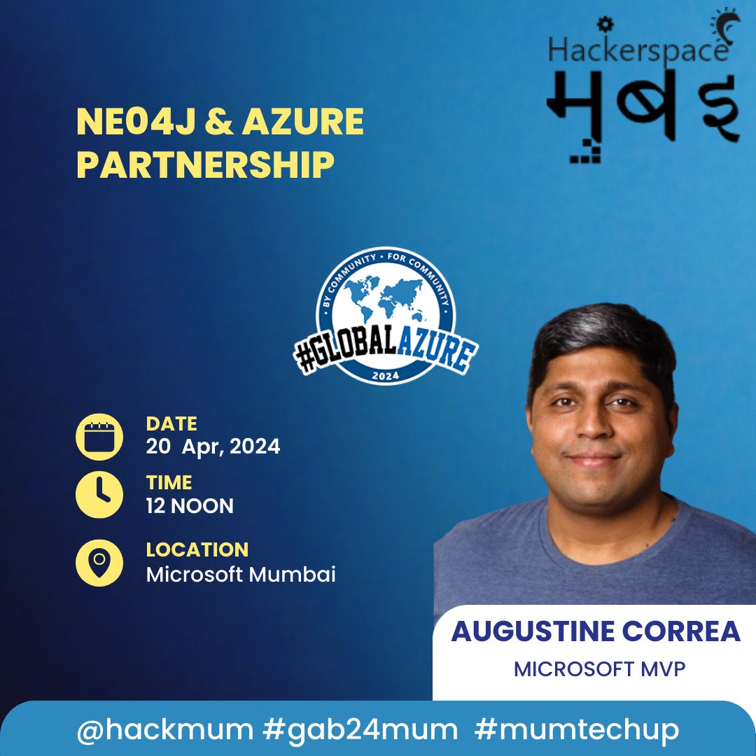 4th session #gab24mum: ​​Gives us great pleasure to announce the inaugural @neo4j #mumbai #meetup where @augvcor will shed light on the recent #Neo4j Integration with @Microsoft @Azure @OpenAI #MicrosoftFabric to Evolve #DataAnalytics and Enhance #GenAI