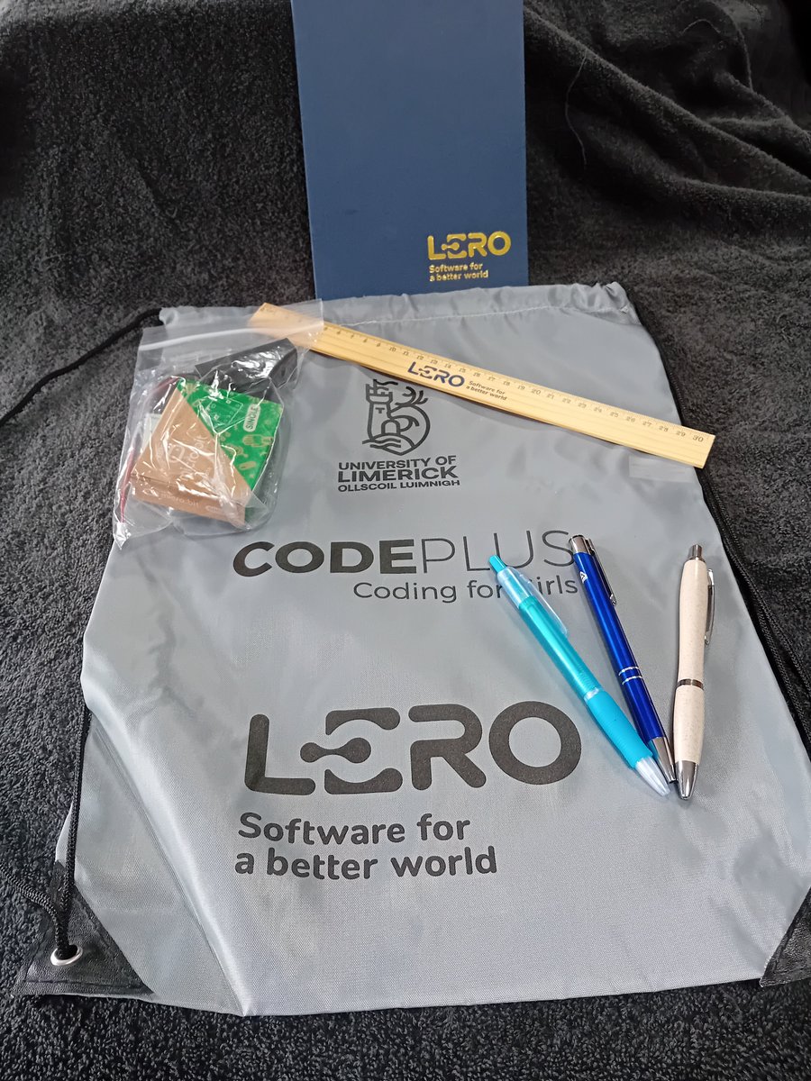 A swag bag which is on its way to @PresKilkenny TY students. This also includes a free @microbit_edu for all participants. A jam packed week of activities is planned for #CSweek @Oide_CompSci  Really looking forward to an exciting week starting on Monday  @LeroCentre #womeninSTEM