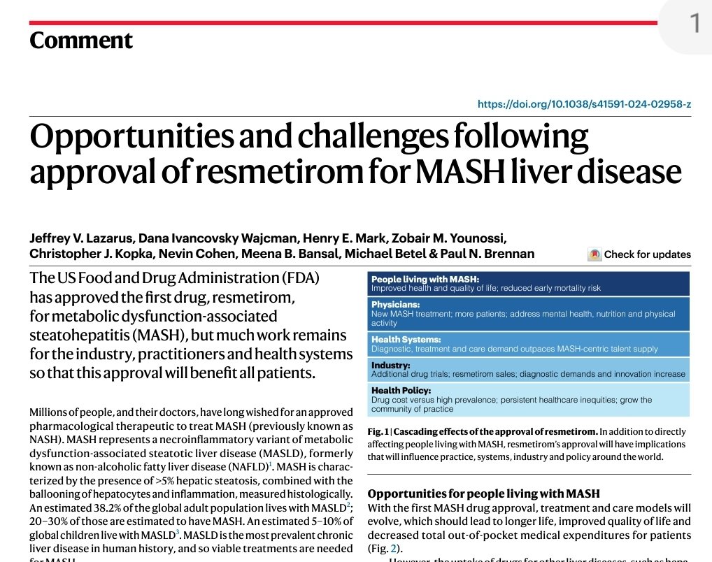 It's #WorldLiverDay and we're incredibly excited to share in @NatureMedicine: 'Opportunities and challenges following approval of resmetirom for MASH liver disease'. - what we believe is a roadmap for MASH drug roll-out. nature.com/articles/s4159…