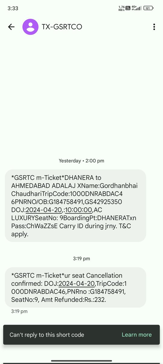 Govardhan441's tweet photo. @SanjayJ45199129 @deepakrajani123 Cancel krva may.. 84 Rs. Kapai gya... 316 rs thi 232  pacha aapse... Ae pn 7 to 21  divas ma https://t.co/NdG9U1MjrE