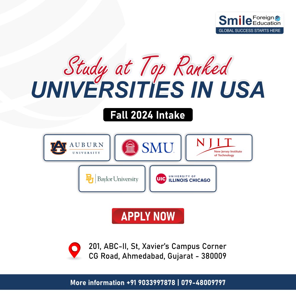 Study at top US universities this fall! Apply now: +91 9033997878 | 079-48009797. #Fall2024 #USStudy #SmileForeignEducation
