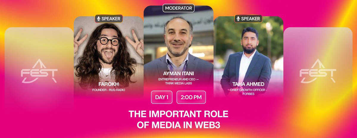 Ayman Itani (@aymanitani) on Twitter photo Are you keeping an eye on the systematic growth of <a href="/RugRadio/">Rug Radio</a> <a href="/decryptmedia/">Decrypt</a> as a media entity, community, and team?
How much do you know about the Web3 story of <a href="/ForbesCrypto/">Forbes Crypto</a> <a href="/ForbesME/">فوربس الشرق الأوسط</a> <a href="/Forbes/">Forbes</a> and their dedicated Web3 team?
I will be moderating the panel of The Important Role Are you keeping an eye on the systematic growth of <a href="/RugRadio/">Rug Radio</a> <a href="/decryptmedia/">Decrypt</a> as a media entity, community, and team?
How much do you know about the Web3 story of <a href="/ForbesCrypto/">Forbes Crypto</a> <a href="/ForbesME/">فوربس الشرق الأوسط</a> <a href="/Forbes/">Forbes</a> and their dedicated Web3 team?
I will be moderating the panel of The Important Role