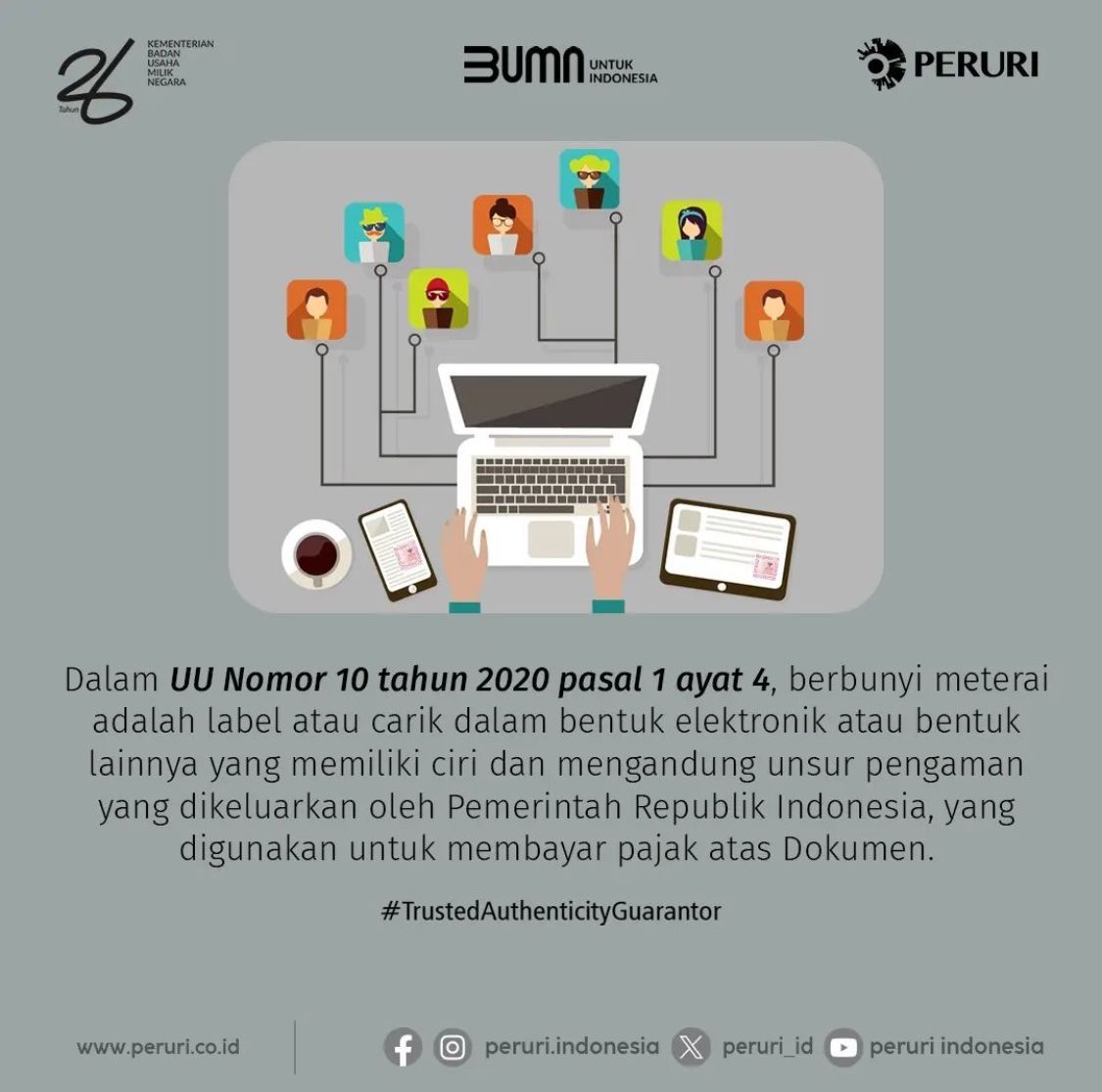 longicia's tweet photo. Sobat Peruri, dokumen elektronik sudah ada Undang Undang yang mengatur.
UU no.11 Tahun 2008 pasal 5 ayat 1 
adalah alat bukti hukum yang sah.

#Peruri #Perurilndonesia
#trustedauthenticityguarantor #trustedauthenticityguarantatorsince1971 #penjaminkeaslian #peruripenjaminkeaslian https://t.co/Q1H5D9eCNx