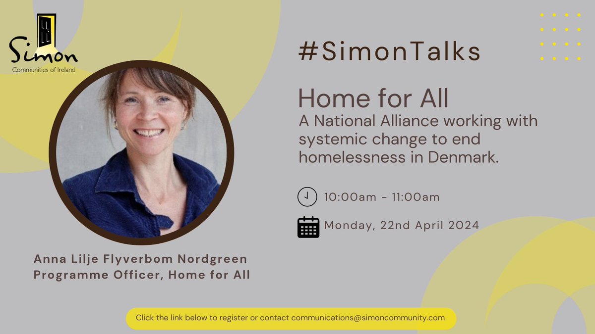 📣 #SimonTalks is taking place on Monday 22nd April, we will be joined by Anna Lilje Flyverbom Nordgreen, Programme Officer, Home for All.
Home for All is a Danish national alliance of 22 partners with a common goal of ending homelessness amongst youths in Denmark.