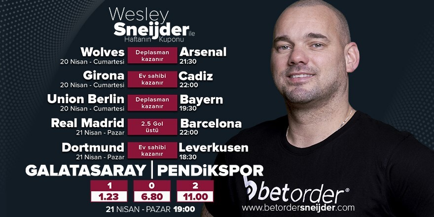 Wesley Sneijder ile Haftanın Maç Analizi ve Kupon Önerisi; #Galatasaray- #Pendikspor Betorder'da Fırsatlar Seni Bekliyor!🔻 Hemen Üye Ol! bit.ly/betorder-kayit