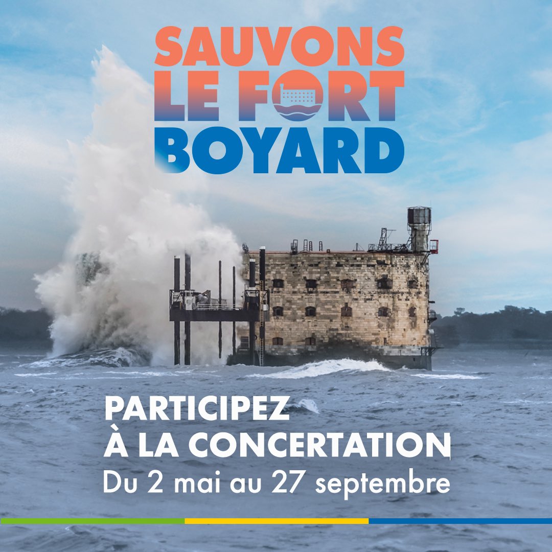 CONCERTATION 💬 Vous souhaitez vous exprimer sur le plan de sauvetage du fort Boyard 🚨❓ Du 2 mai, 9h, au 27 septembre, 17h, faites nous part de votre avis. Le fort Boyard est une affaire de cœur 💙💚 et l'affaire de tous. 👉la.charente-maritime.fr/grands-projets…