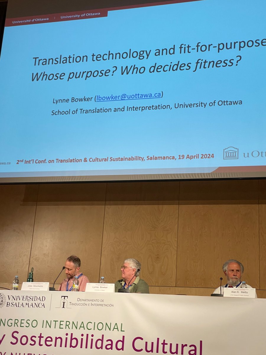 Miguel A. Jimenez-Crespo (@majimenezcresp) on Twitter photo So escited to have Joss Moorkens, Lynn Bowker and Alan Melby on this panel on translation technologies at <a href="/congre_trad2024/">Congreso Int. Traducción y Sostenibilidad Cultural</a> , <a href="/bowkerl/">Lynne Bowker</a> ,<a href="/Jossmo/">Joss Moorkens</a> So escited to have Joss Moorkens, Lynn Bowker and Alan Melby on this panel on translation technologies at <a href="/congre_trad2024/">Congreso Int. Traducción y Sostenibilidad Cultural</a> , <a href="/bowkerl/">Lynne Bowker</a> ,<a href="/Jossmo/">Joss Moorkens</a>