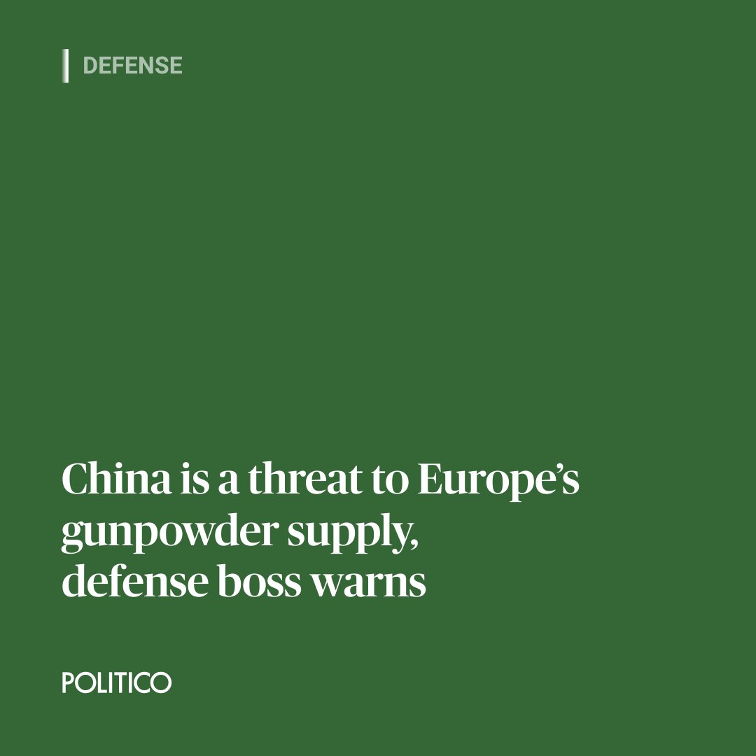 Europe is too reliant on Chinese gunpowder for ammunition, one of the EU’s most important defense contractors told us. The risk? A supply crisis that could threaten the continent’s security. 🔗 trib.al/86GHcz6