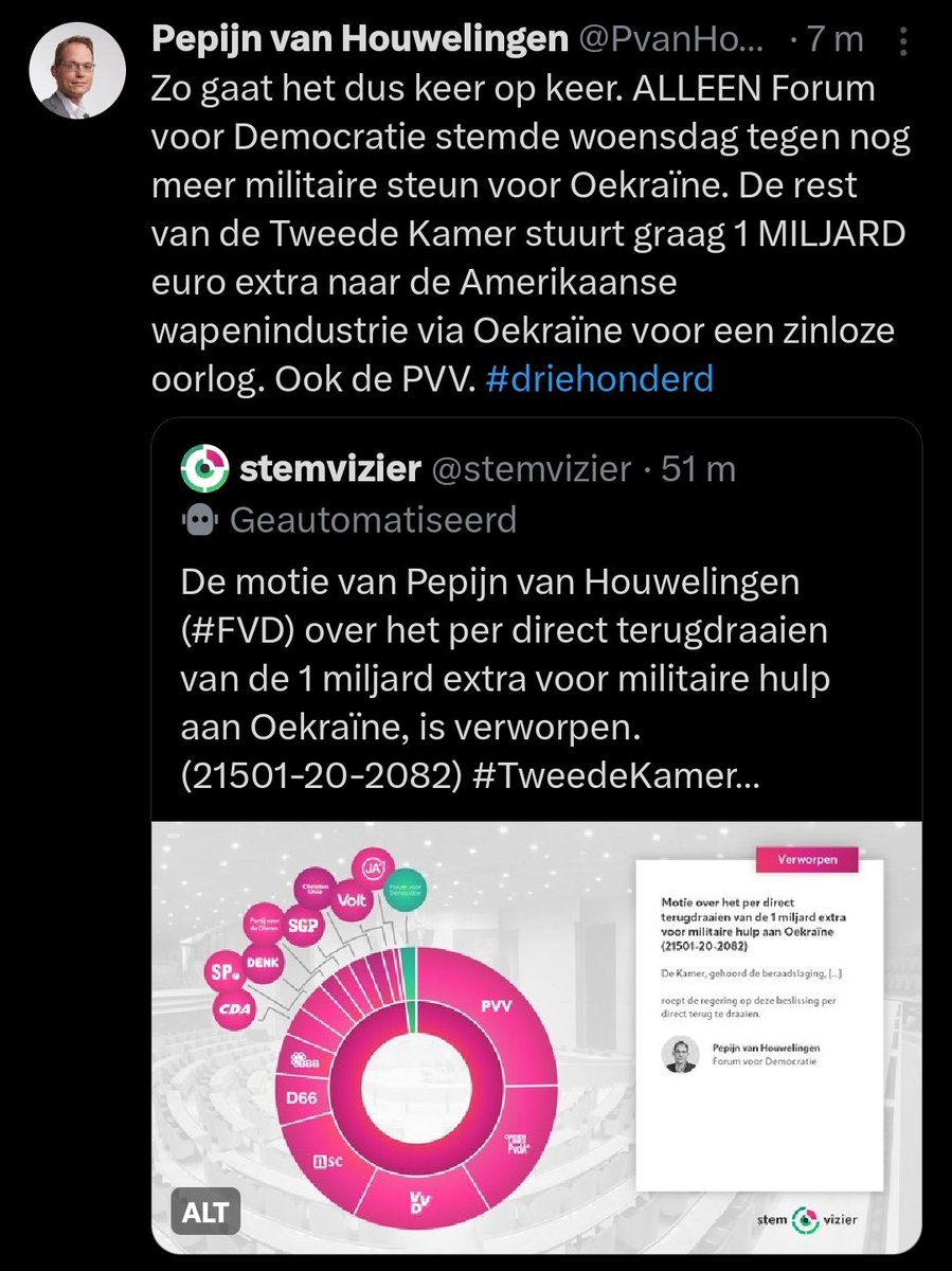 Zo gaat het dus keer op keer, ALLEEN forum voor Poetin stemde woensdag tegen meer militaire steun aan Oekraïne. 🤷🏼