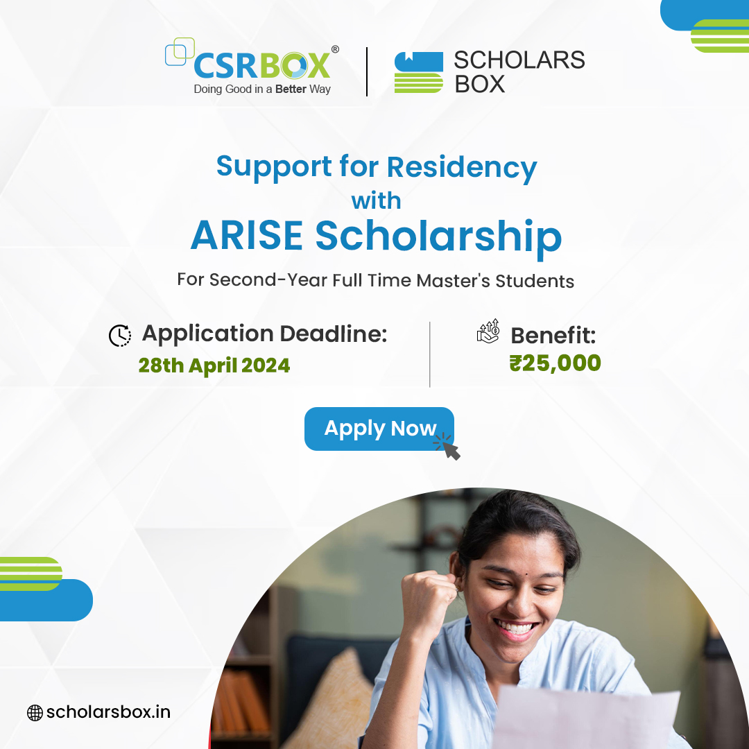 Hurry, just a few days left until the ARISE Scholarship deadline! Apply now to grab this opportunity! 🎓✨ Deadline: 28th April 2024 Benefit: ₹25,000 Apply here - scholarsbox.in #Scholarship #ScholarsBox #Scholarships #OpportunityAlert #ScholarshipOpportunity