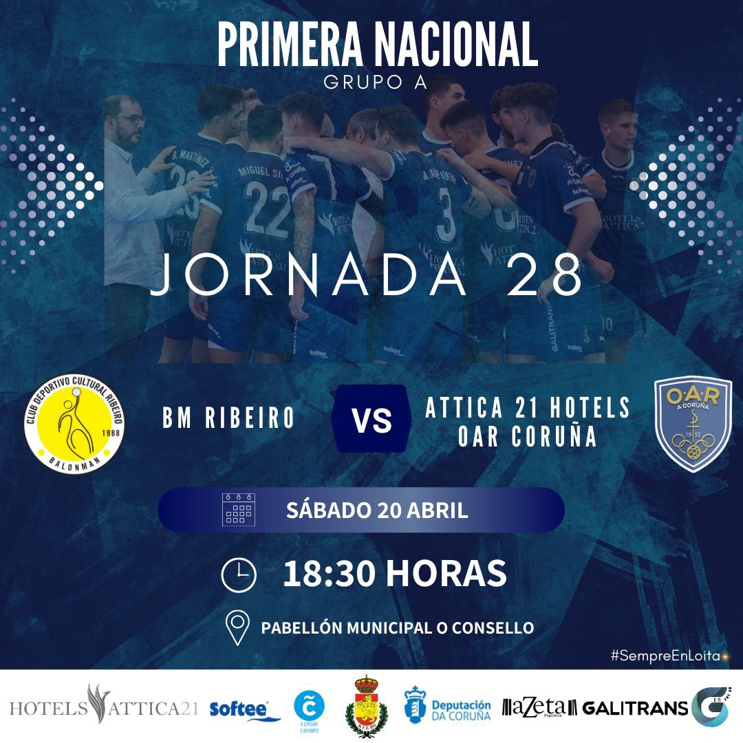 Jornada 28 🏆
🗓️ Sábado 20 de Abril
🕰️ 18:30h
🏟️ Pabellón Municipal O Consello 
🆚 <a href="/Bm_VCRibeiro/">bm ribeiro</a> 

🅵🅾️🆁🆉🅰️ 🅾️🅰️🆁 💙🤍

#SempreEnLoita 💫