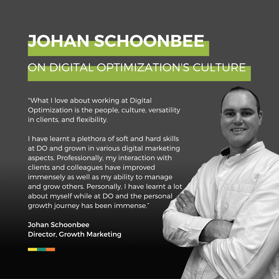 DigitalOpt_ZA's tweet image. Delve into the heart of Digital Optimization&apos;s culture through Johan Schoonbee&apos;s perspective. Beyond the surface lies a rich tapestry of people, culture, and a landscape brimming with diverse clients and flexibility. 💚

#WeAreDO #DigitalOptimization #WorkLife #Culture #Growth