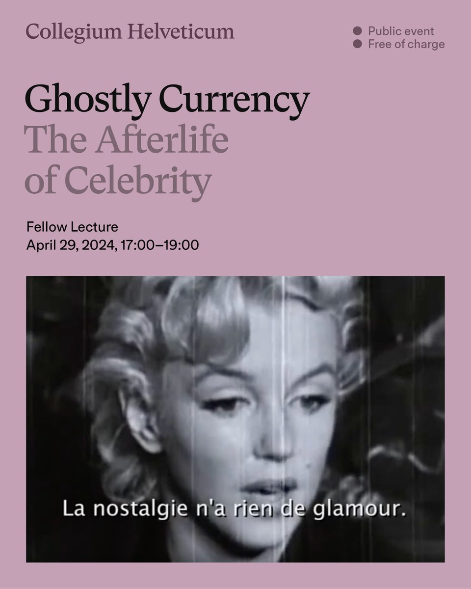 In this conversation, Senior Fellow Kriss Ravetto and film theorist Martine Beugnet will examine how the ghost is entangled with desire, consumer culture, and property, including postmortem intellectual property and publicity rights. collegium.ethz.ch/events/fellow-… @zhdk @vc_zhdk