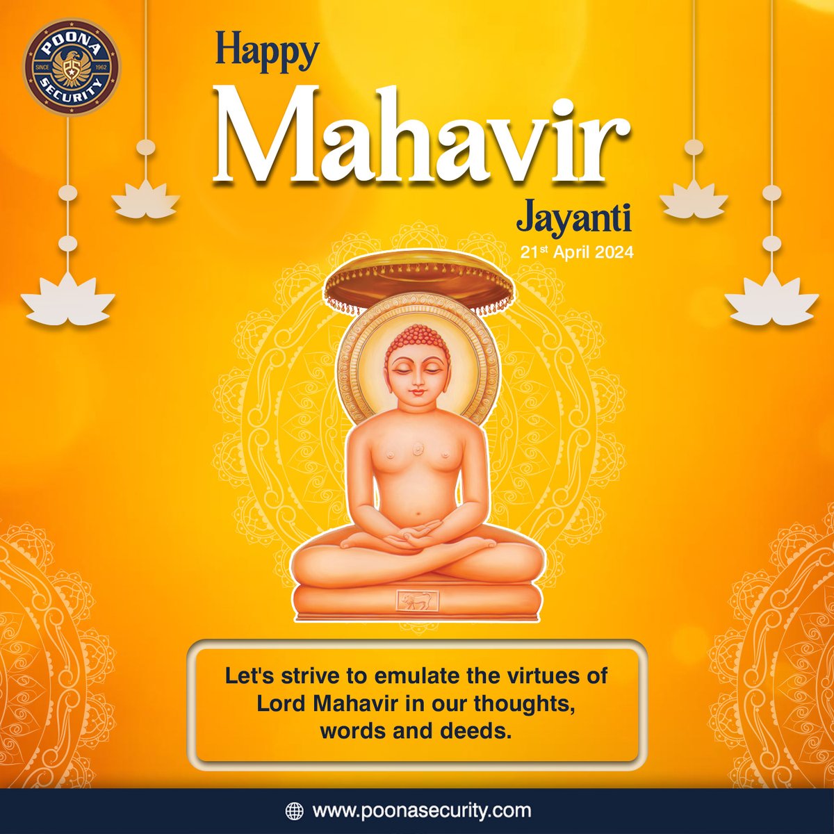 May the teachings of #LordMahavir illuminate our minds and lead us to a path of inner #peace and #harmony. #HappyMahavirJayant from @PoonaSecurity!

#MahavirJayanti2024 #MahavirJayanti #jayanti #blessings #celebration #wish #jain #jainism #india #sprituality