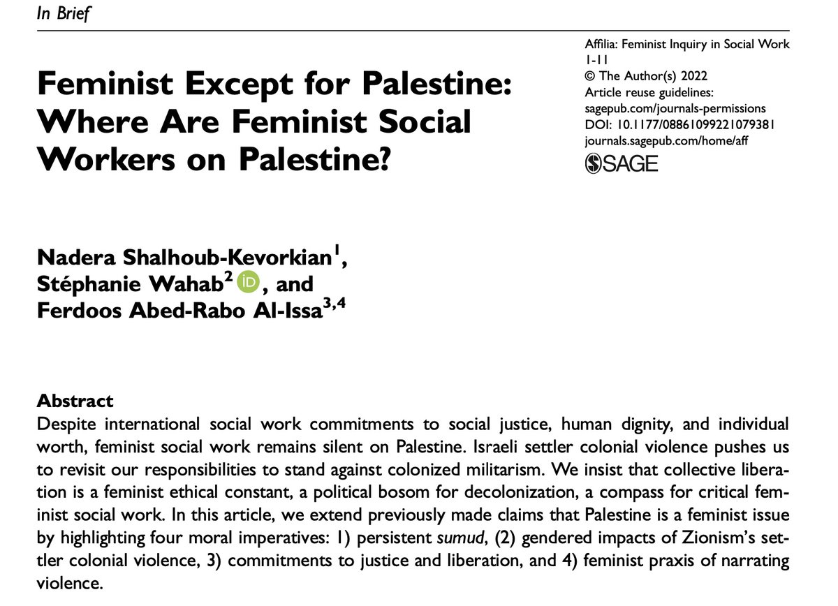 1. Even before the genocide in Gaza, Prof. Nadera exposed the shameful silence of feminist social work on Palestine.