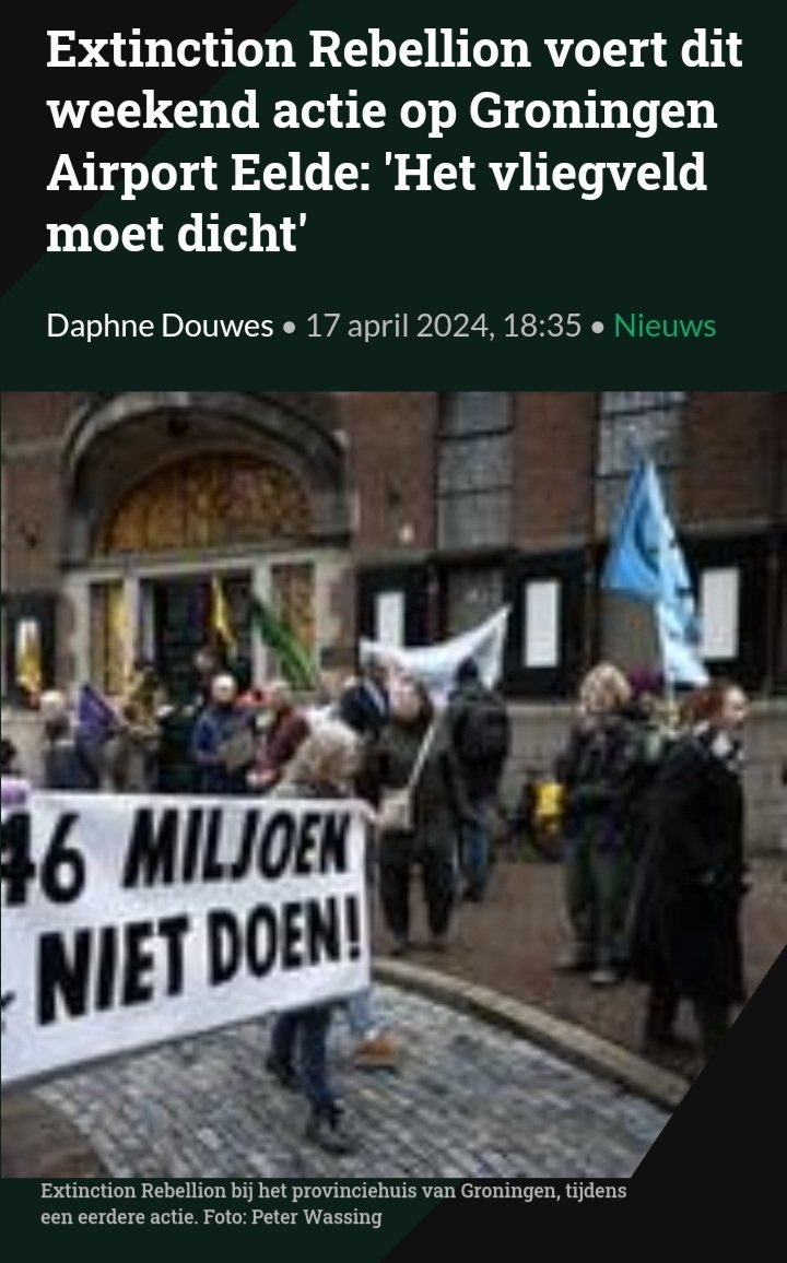 Morgen houden #ExtinctionRebellion #Groningen en Drenthe v.a. 12.15 een grote demonstratie op Groningen @AirportEelde met als thema 'Vakantie in eigen land, vliegtuig aan de kant'. Airport Eelde moet dicht‼️ De CO2 uitstoot neem overal af in Nederland behalve in de luchtvaart ⚠️