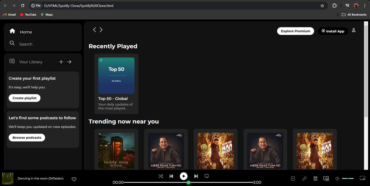 Debasis27504475's tweet photo. This is a Spotify Clone I made from scratch using vanilla HTML and CSS.

Just to practice my Css 😂

Sorry for the late post.

https://t.co/emaFPoDXKp

U can check the code from here. https://t.co/pmEhcPvEZ6