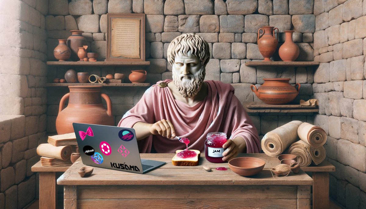 Tur1ngM4ch1n3's tweet photo. From Aristotle's to the JAM

All eyes are on the #graypaper and the new @Polkadot candidate design, released by @gavofyork at #token2049dubai, among enthusiasts and wary alike.

Now I bring you on a metaphysical journey which has lasted for more than 2k years. 📖

TL;DR
📰 👈🏻

It was in fact Aristotle, philosopher and founder of Aristotelian Metaphysics, who postulated the concept of becoming from "potential being" to "actual being" around 370 BC.

Becoming, therefore, according to Aristotle, is the process that pushes all things that could potentially have a certain form to assume it, to put it into action. A concatenation of movables and engines which, however, for the philosopher, cannot be infinite.

Aristotle finds the need to identify a prime mover which is not moved by anything else: an unmoved mover.

The movement is eternal, that is, it has never had an origin and will never have an end. For this reason he also defines the immobile mover as a pure act, devoid of motion and power.

The Unmoved mover, "First Motion" depicted by Raffaello.
 
Over the centuries the concept has resurfaced and has been reworked several times by other philosophers, artists and scientists.

Saint Thomas Aquinas, for example, around 1200 AC, aligned the concept with Christian theology and faith, God as an unmoved mover.

Dante Alighieri around 1500 AC was inspired by the concept of the immobile mover in his famous verse “Love that moves the sun and the other stars".
(And if Polkadot is the sun and the parachains are its planets, with the JAM chain then we go from a Solar system to a Galactic one).

Today, more than 2000 years later, the concept of the unmoved mover remains more or less unconsciously in the human mind.
It pervades us and pushes us to create art, science, technology, which lasts over time and remains as our legacy for generations to come.

When I delved into the design of the JAM chain, the first simile that came to mind is Ptolemy's "universal machine".
The armillary sphere, the Aristotelian conception of the universe reworked by Ptolemy, in his geocentric vision, with the terrestrial globe at the center of everything.

It describes the design of the JAM chain perfectly.

Instead of Earth, at the center we have DOT as a functional token for the use of services, blockspace and shared security.
Polkadot 2.0 is one of the interconnected services, the larger, finer rings represent other services, which communicate with each other and with Polkadot.
The outermost and largest links that encapsulate everything, is the JAM chain.

A shared state by all services and acted upon by all cores.
Delegating code execution to the cores and thus allowing a deployment of any form and type of code, #permissionless.

The design of the JAM chain reflects the concept of a global computer, an artificial Gaia. A computation engine open to all, unstoppable and scalable for massive global use.

What @Ethereum essentially wanted to be, 10 years ago with the #yellowpaper.

But we need to go beyond the mere paradigm of #deFi and fast low-cost transactions.
Shifting the focus on services and therefore on applications, guaranteeing everyone shared security, as well as accessible, computational power, the possible applications are huge.

As Asimov narrated of our civilization 200,000 years ahead of us, which however with the passing of the eras had forgotten its origin, the Earth.

So maybe in 200,000  years mankind will wonder and philosophize about who ever conceived and started the JAM chain, which has existed since time immemorial as an Unmoved mover, ranging between N thousand solar systems.

Actually no, it will itself remind us of everything.
This is the FOUNDATION.