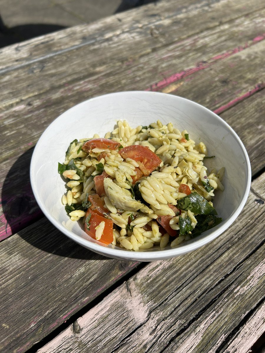 More delicious salads are popping up in our CaffA as part of our new Spring menu! These are orzo, pesto, tomato + artichoke and quinoa, feta, pepper + cucumber 😋 Pictured in the lovely sunny @TheAlbanyGarden yesterday.