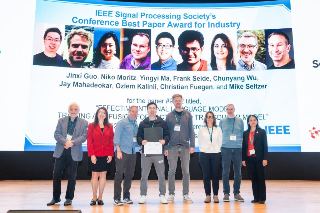 @ieeeICASSP Also added our best paper award for industry: 'Effective Internal Language Model Training and Fusion for Factorized Transducer Model' Jinxi Guo, Niko Moritz, Yingyi Ma, Frank Seide, Chunyang Wu, Jay Mahadeokar, Ozlem Kalinli, Christian Fuegen, Mike Seltzer ieeexplore.ieee.org/document/10446…