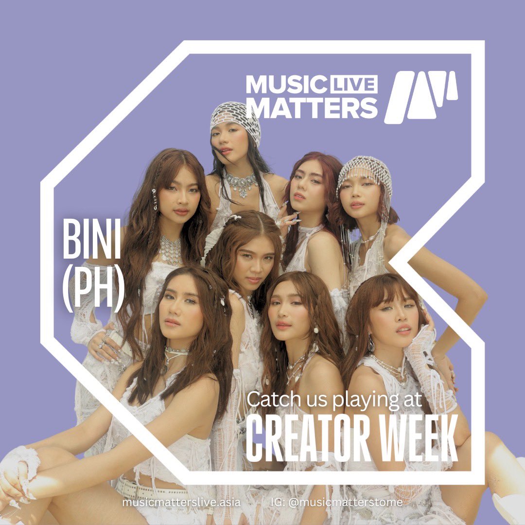 #BINI : Singapore!🇸🇬 We’re excited to announce that we will be performing at Music Matters Live, happening at CQ @ Clarke Quay (@clarkequaysg) as part of Creator Week in May! 🎉

Be sure to follow #MusicMatters for updates on our performance timings and more. 

See you there!