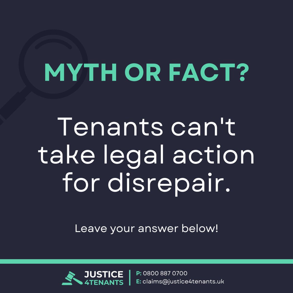 If your rental home has serious issues, you can take action to ensure it's fixed. 

Contact us toll-free today at 0800 887 0700 or email us at claims@justice4tenants.uk

#HousingDisrepair #Just4Tenants #UKHousing #UKRenting #RentingInUK #TenantUK #HousingUK #UKProperty