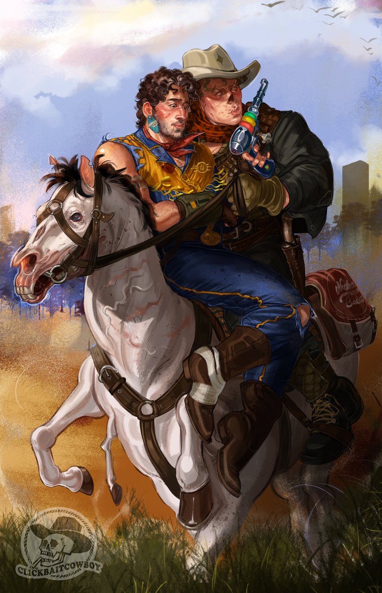 cowboyclickbait's tweet photo. Finally finished this painting of my ocs in their fallout universe <3
(they don't even know they'll fall deeply in love <3)
#Fallout #falloutocs https://t.co/3FPjkOZzyg
