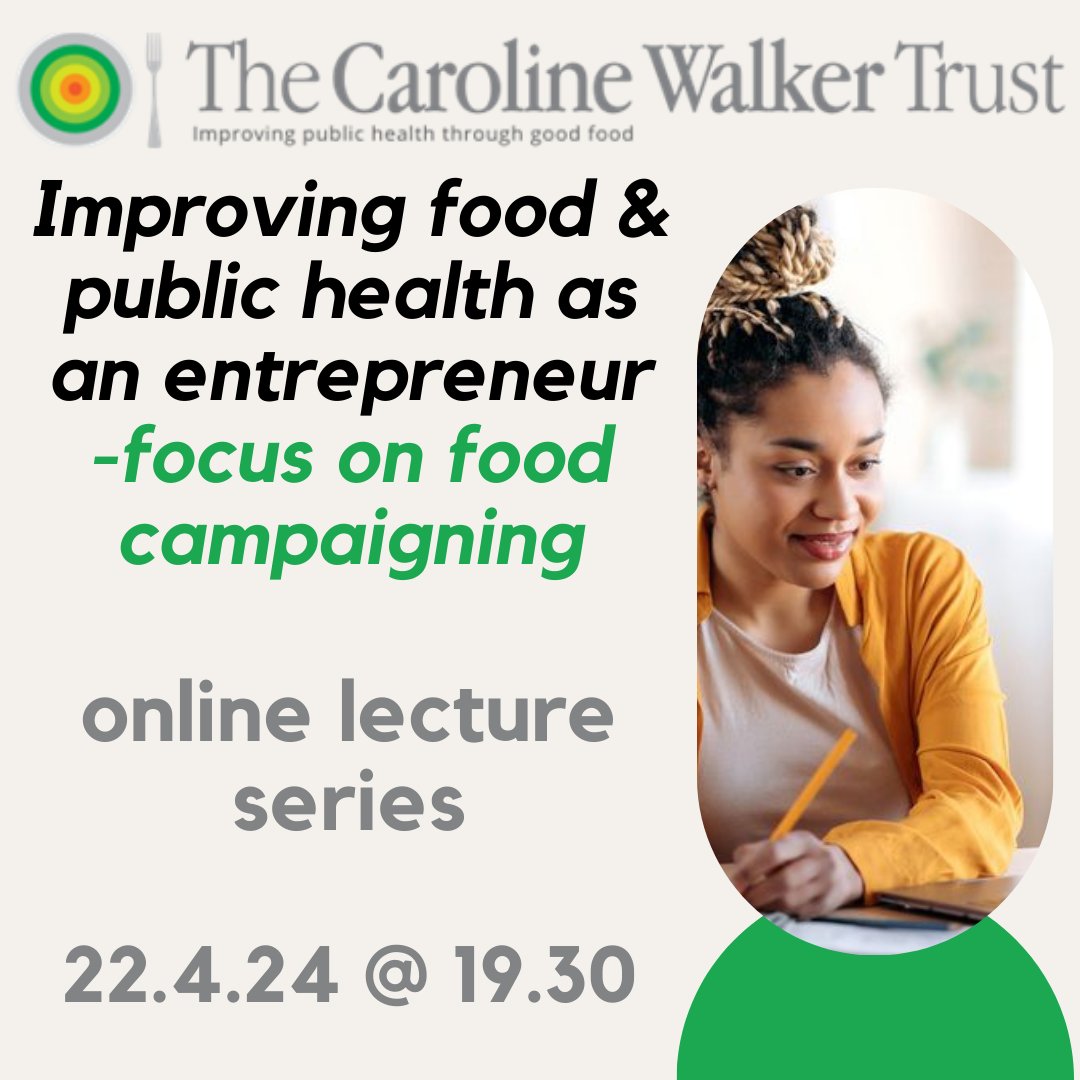 Spaces are going fast! Grab your spot at our second online lecture as part of our ‘Improving food & public health as an entrepreneur' series on Eventbrite bit.ly/3w0y5cb This lecture is all about food campaigning! See you on Monday 22 April at 7.30pm.