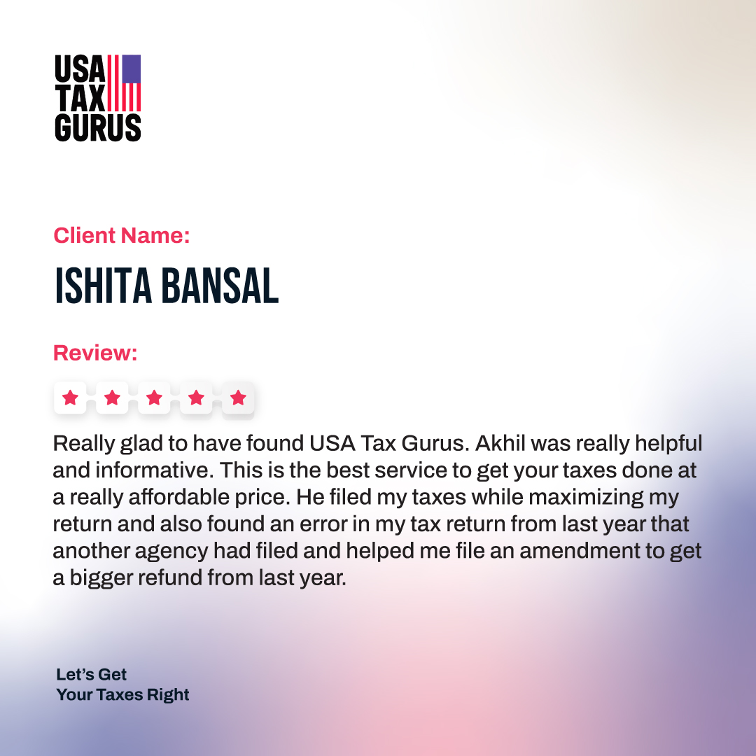 We appreciate that you have entrusted us with your taxes, Ishita Bansal It means a lot that you had a positive experience. We're here  to help you navigate the process next year as well. Thanks for  choosing us!  #USATaxGurus #clienttestimonial #happyclient #taxseason