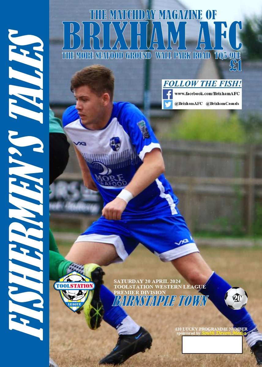 #TomorrowsProgrammeToday @Official_BTFC are the @TSWesternLeague visitors at 3pm @morgan_harford on the cover/in profile, 28pp in full colour packed with info, news and entertainment! Just £1 at the gate. Vote for your Player of the Year! @nlprogs @swsportsnews @BrixhamCasuals