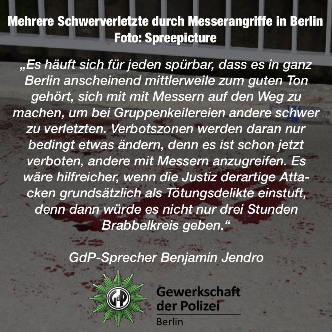 In Prenzlauer Berg kam es in den gestrigen Abendstunden zu einer Auseinandersetzung mit Messern und Verletzten, in Kreuzberg wurde ebenfalls ein Mann verletzt - @Djeron7 mit deutlichen Worten👇