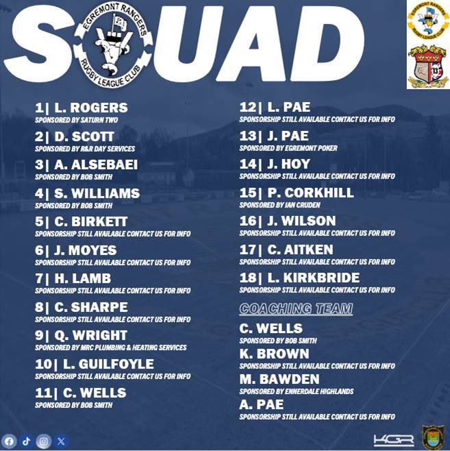 👥 𝙎𝙌𝙐𝘼𝘿 𝙉𝙀𝙒𝙎 
brought to you by KGR Electrical Services ⚡️

Here is your <a href="/EgremontR/">Egremont Rangers</a> ‘A’ Squad poised and ready to take on Flimby Vikings tonight at Gillfoot Park in R4 of the <a href="/CarlCumbria2017/">Cumbria ARL</a> 

#UpTheMont | #TheTeamForMe | #CowshedArmy🐮🛖