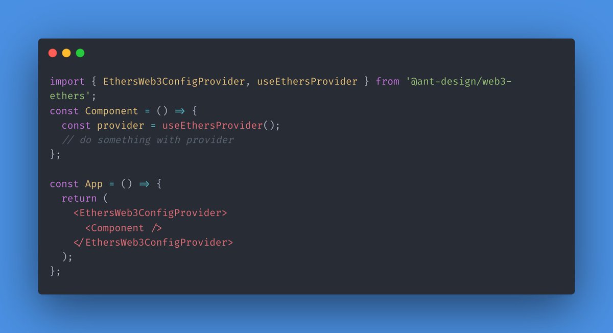 AntDesignWeb3's tweet image. 1/3
Supports #ethersjs and is compatible with more dapp frameworks