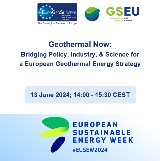 🌍Join us at @euenergyweek, on June 11-13, as we explore the future of renewable energy! 💡#EuroGeoSurveys SG @JulieHollisEGS will present on Geothermal Now: Bridging Policy, Industry, & Science on June 13. Register now👉bit.ly/3xKBmx2. #RenewableEnergy #GeothermalEnergy