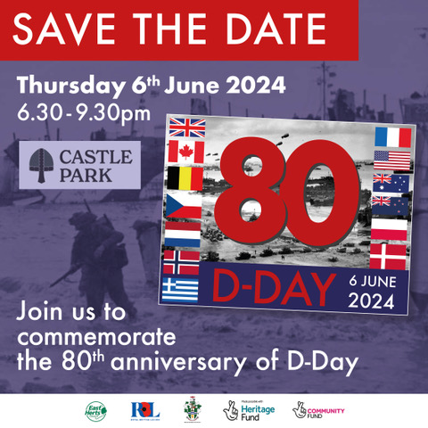 SAVE THE DATE! 📅 Join us to commemorate the 80th anniversary of D-Day on Thursday 6th June 2024 from 6.30 - 9.30pm at Castle Park. @EastHerts @CastleParkBS