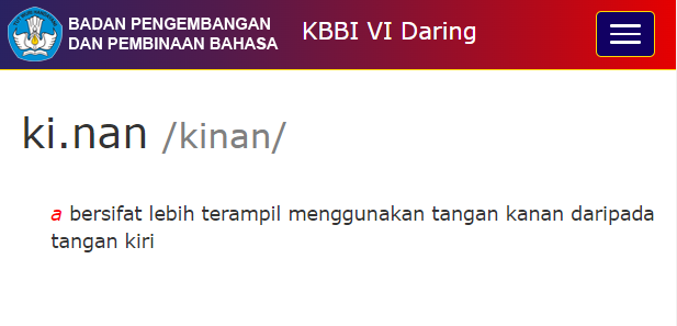 "Petenis kidal sering menyulitkan petenis lain yang umumnya kinan."

kinan = right-handed (Inggris); dipopulerkan Prof. Soenjono Dardjowidjojo (2003).

Catatan: Kidal bukan akronim "kiri dari lahir".

kbbi.kemdikbud.go.id/entri/kinan

#kosakata #seharisekata #13