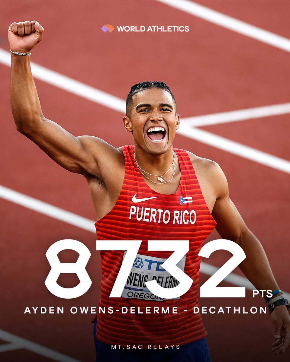 WORLD LEAD 🙌

🇵🇷’s Ayden Owens-Delerme scores 8732 points in the decathlon at Mt. SAC Relays 💪

World lead ✅
National record ✅
Olympic standard ✅

Watch out for him at @Paris2024 👀