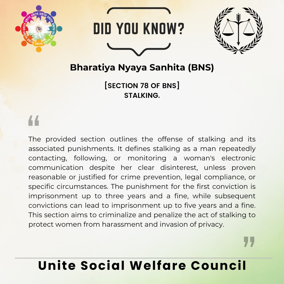 Section 78 in THE BHARATIYA NYAYA SANHITA, 2023 – BNS

Stalking.

#Stalking #WomensSafety #CriminalOffense #Harassment #PrivacyInvasion #LegalPunishment #AntiStalking #uswc