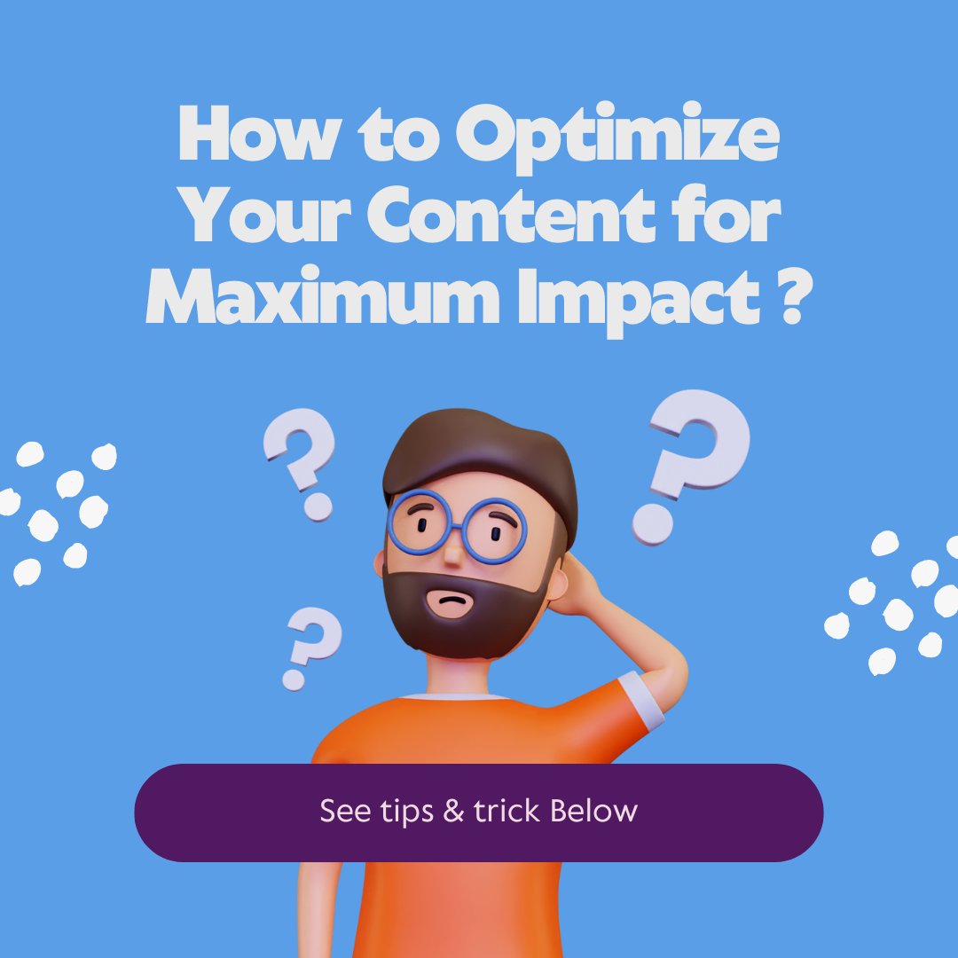 Optimize Your Content for Maximum Impact:

Keyword Research
On-Page Optimization
Quality Content Creation
Performance Monitoring
Maximize your reach! 

#ContentOptimization #DigitalMarketing