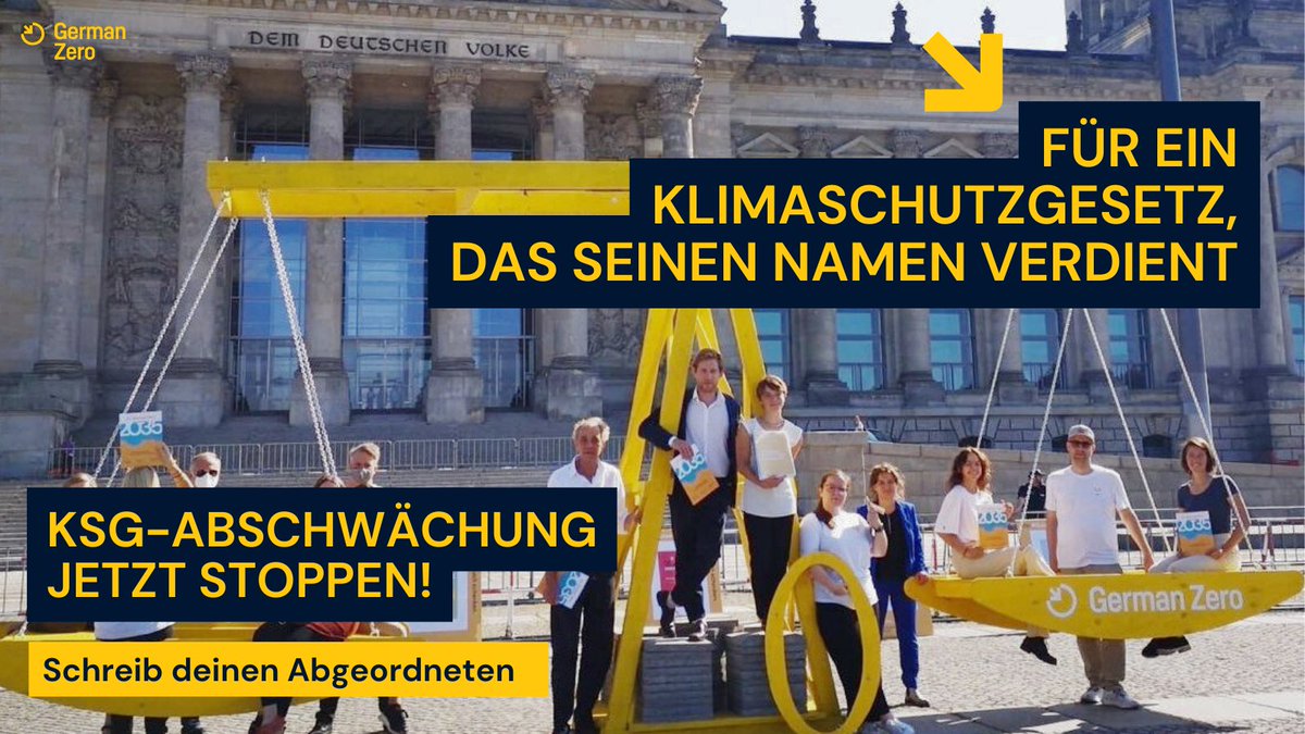 #Klimaschutzgesetz in Gefahr! Die #Reform des KSG wäre ganz klar eine Abschwächung. Das muss unbedingt verhindert werden und dafür brauchen wir dich: Schreibe jetzt deine #Abgeordneten an und fordere sie auf, diese Reform nicht zu unterstützen! 👉germanzero.de/mitmachen/onli…