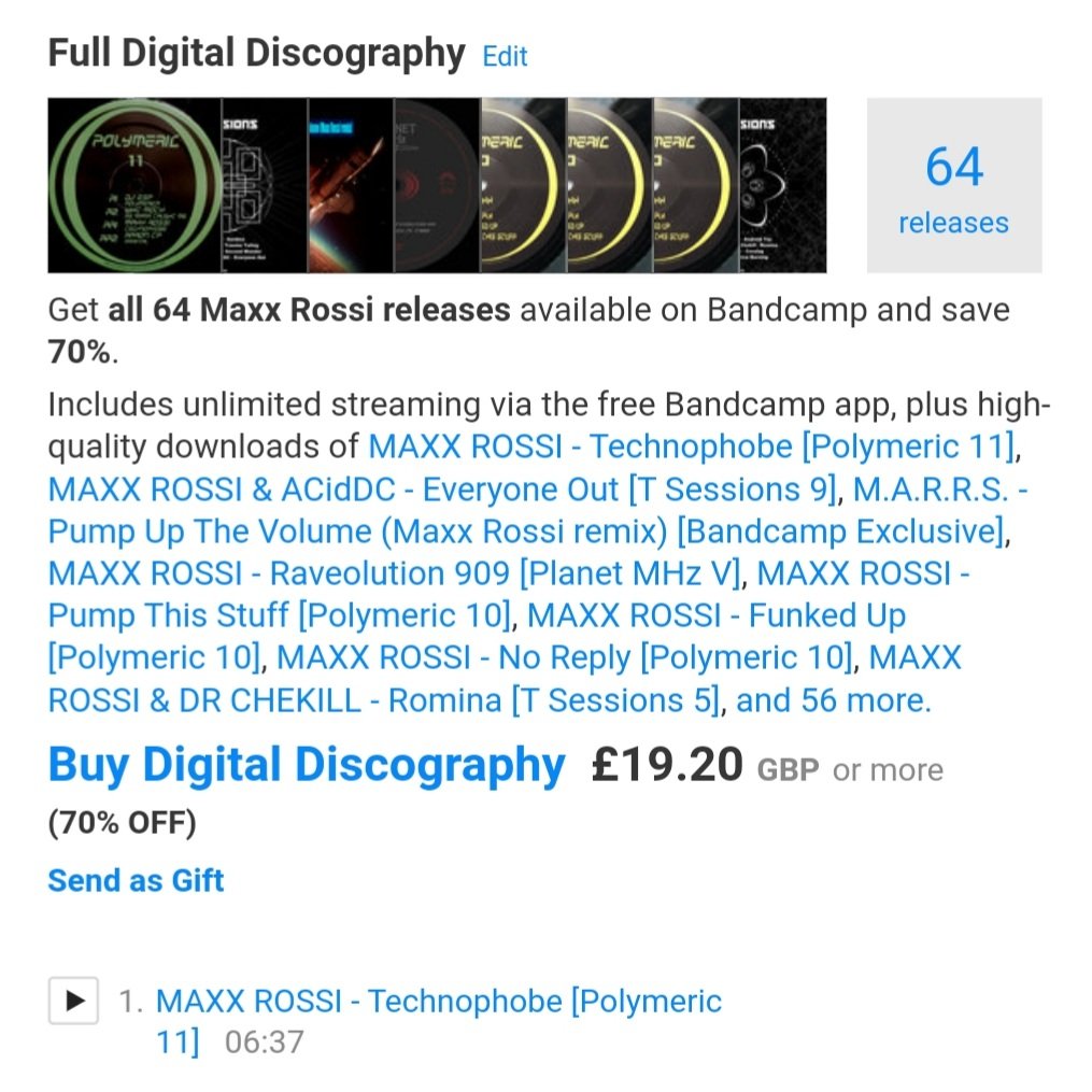 Here is the first discount on my #Bandcamp since last November. 70% off! Get all 64 releases for less than £20! 🔊😎🔊 maxxrossi.bandcamp.com/follow_me
#Techno #hardtechno #hardgroove #acidtechno #darktechno #acid #rave #technofamily #technomusic #dj #djs #party #Bandcampfriday #discount