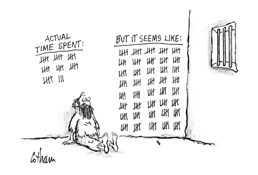 PunchBooks's tweet photo. Today's PUNCH Cartoon Classic. The elasticity of time... ⏲️Frank Cotham 1987 #feelslike #seemslike #perception #psychology #prisons #prisoners #jail https://t.co/iwcNtc4YKu