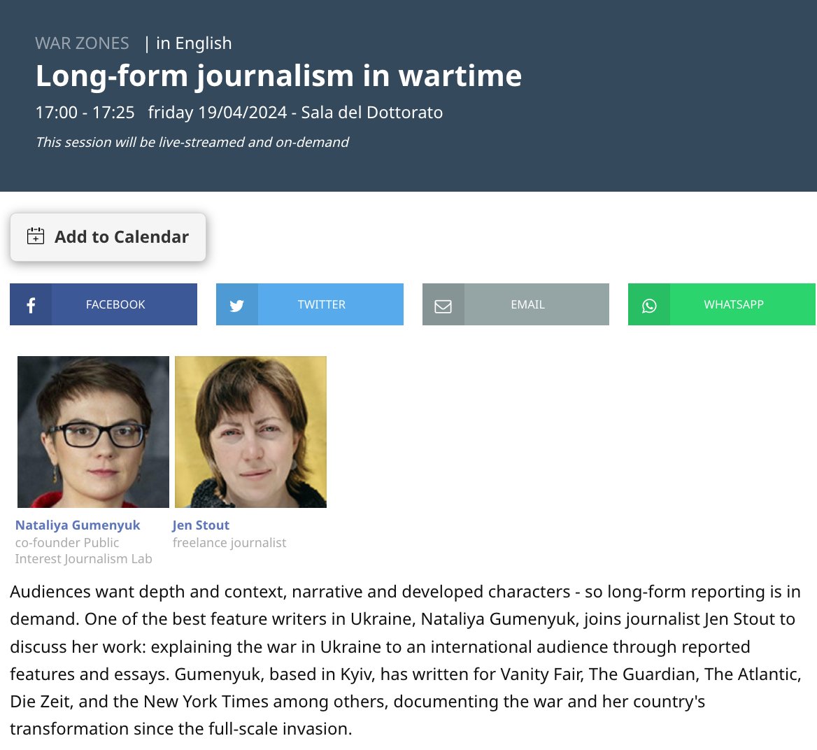 Honoured to share insights into our work at @journalismfest in Perugia. Long-form writing is an incredible responsibility. I'd also speak about how to insert social research into reporting, and about our recent criminal complaint on tortures in Argentina journalismfestival.com/programme/2024…