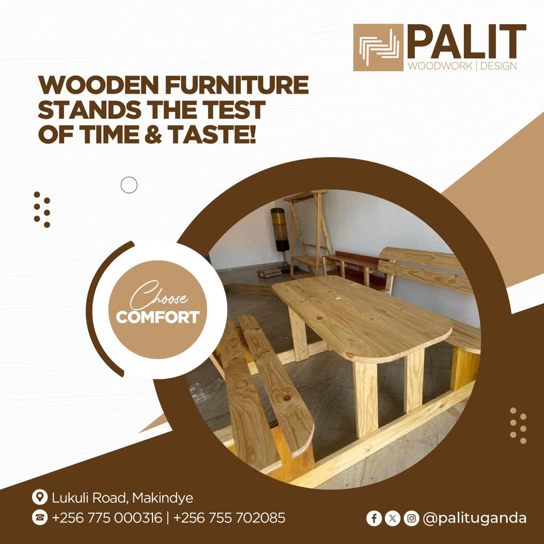 Wooden furniture always stands the test of time and taste and more so when custom made at the PALIT #WOODWORK #FURNITURE SHOP in Makindye on 0775000316 | 0755702085 ! 🛠️🪵 

 #woodenfurniture #woodendecor #woodenaccessories #choosecomfort