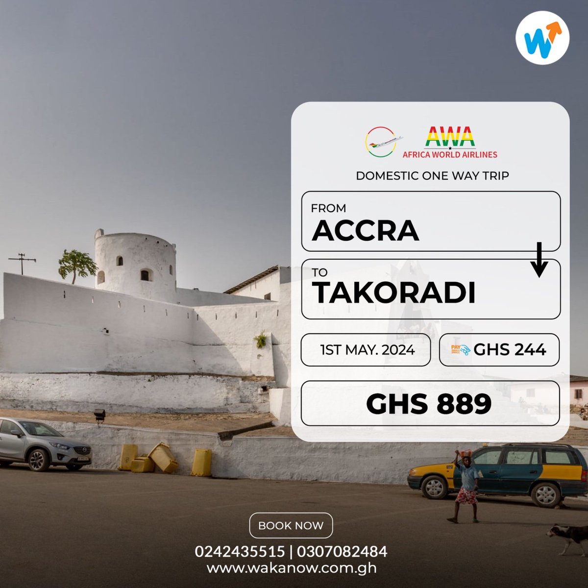 From business ventures to weekend getaways, unlock the convenience of local flights for all your travel needs across Ghana. Visit wakanow.com.gh to book now OR