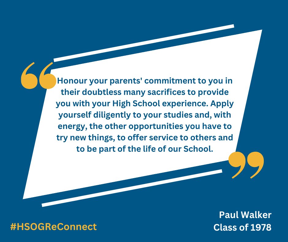 🙌 We thought we'd kickstart Friday with some words of wisdom from our latest #HSOGReConnect interviewee, and Class of 1978 former pupil, Paul Walker!

👇 Find out more about what Paul's been up to since leaving HSOG here:
hsogcommunity.co.uk/reconnect/paul….

#HSOGCommunity