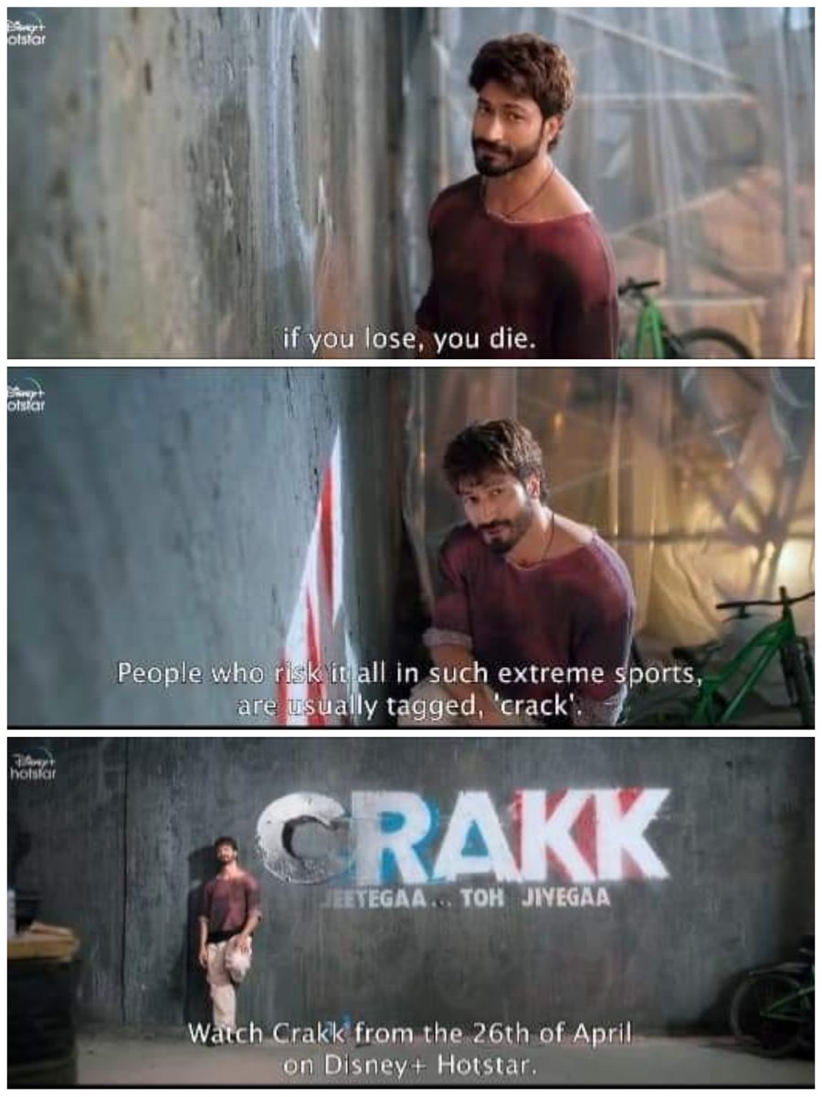 @VidyutJammwal I am waiting eagerly to watch #CRAKK again 😍😍 India's First Ever Extreme Sports Based Action Movie #Crakk is coming on @DisneyPlusHS Watch #crakkjeetegaatohjiyegaa from 26th April on #disneyplushotstar