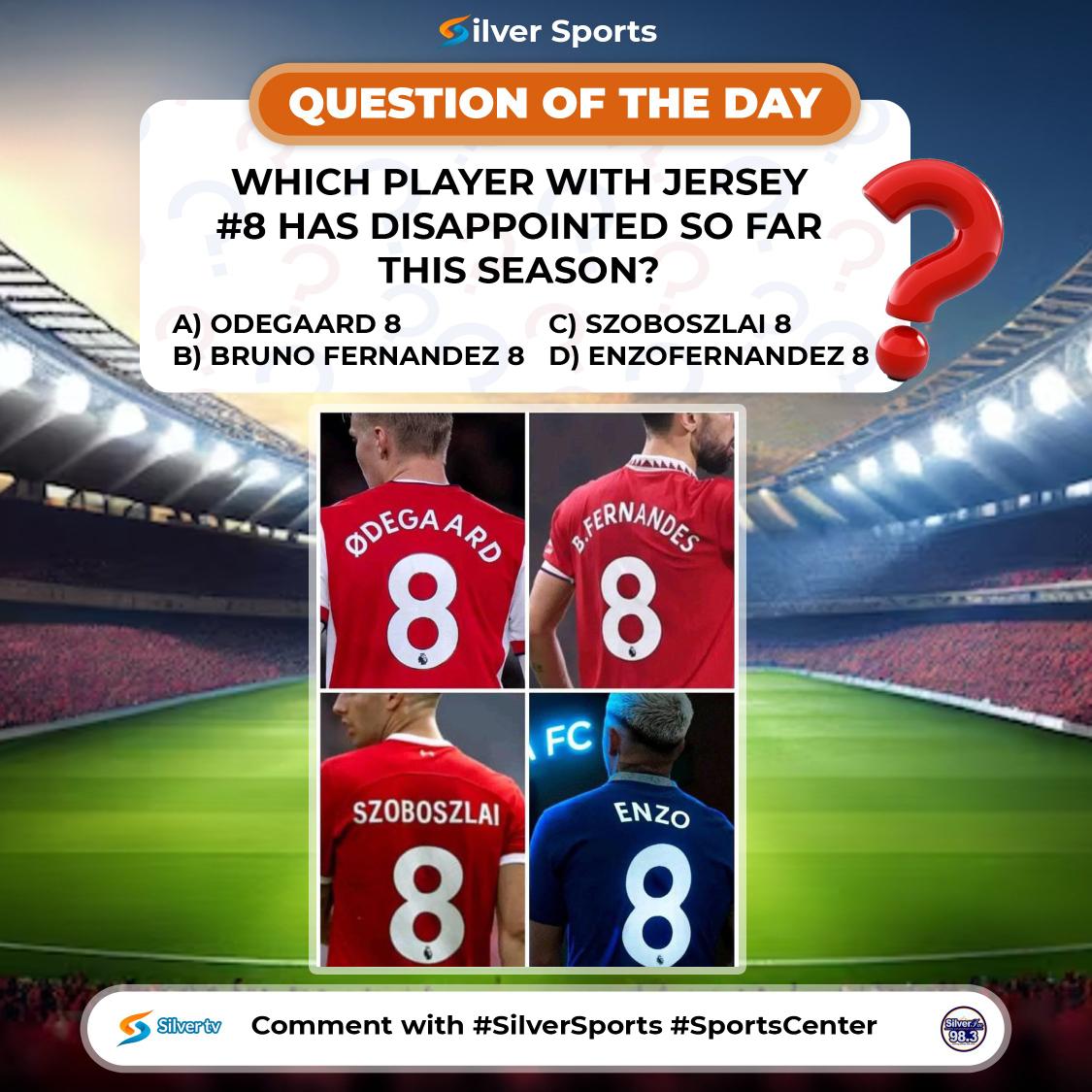 Which player with the jersey #8 has disappointed so far this season?

A) Odegaard 
B) Bruno Fernandez 
C) Szoboszlai 
D) Enzo Fernandez 
Any other .......,.,... ? 😄

Comment Using #SportsCenter #SilverSports