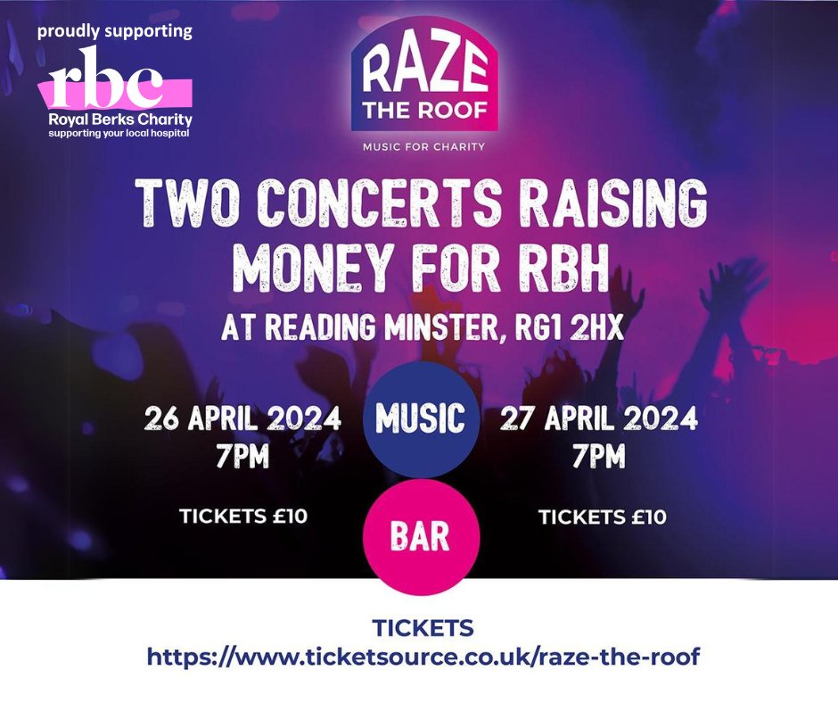 Reading musicians are teaming up to raise £50k for the Royal Berks Charity Book now to see stellar performances from local Reading bands & prepare for a diverse range of musical styles! Don't miss out, book your tickets here: ticketsource.co.uk/raze-the-roof