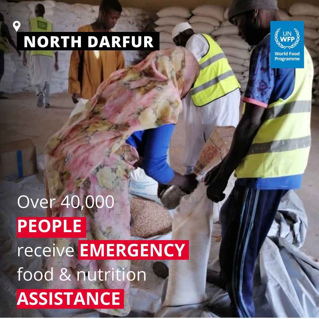 #BREAKING: 40,000+ ppl in El Fasher received emergency food & nutrition aid including in ZamZam, Al Salam & Abushouk camps This is a critical breakthrough to support ppl in #Darfur who have been very hard to reach Unimpeded access is critical for @WFP to scale up assistance